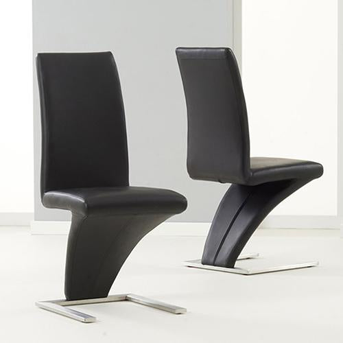 2x Z Shape Black Leatherette Dining Chairs with Stainless Base - ozily
