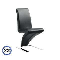 2x Z Shape Black Leatherette Dining Chairs with Stainless Base - ozily