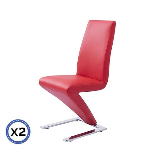 2x Z Shape Red Leatherette Dining Chairs with Stainless Base - ozily
