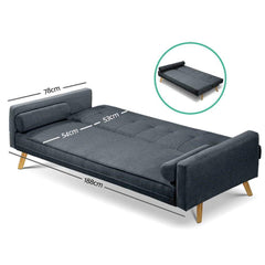 3 Seater Fabric Lounge Sofa Bed - Blue/Charcoal/Grey - ozily