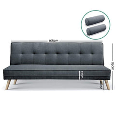 3 Seater Fabric Lounge Sofa Bed - Blue/Charcoal/Grey - ozily