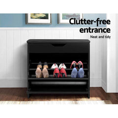 3 Tier Shoe Cabinet Storage Stool Black - ozily