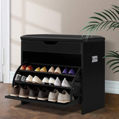 3 Tier Shoe Cabinet Storage Stool Black - ozily