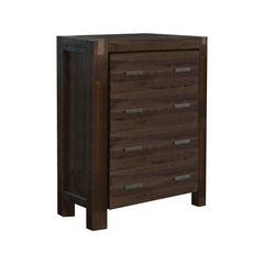 4 Pieces Bedroom Suite in Solid Wood Veneered Acacia Construction Timber Slat Double Size Chocolate Colour Bed, Bedside Table & Tallboy Furniture > Bedroom V43-BDS-NOW-4PC-TBY-DCH Online Furniture