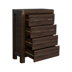 4 Pieces Bedroom Suite in Solid Wood Veneered Acacia Construction Timber Slat Double Size Chocolate Colour Bed, Bedside Table & Tallboy Furniture > Bedroom V43-BDS-NOW-4PC-TBY-DCH Online Furniture