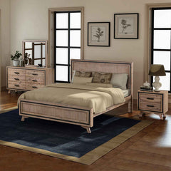 4 Pieces Bedroom Suite King Size Silver Brush in Acacia Wood Construction Bed, Bedside Table & Dresser Furniture > Bedroom V43-BDS-SSH-4PC-DRS-K Online Furniture