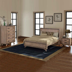 4 Pieces Bedroom Suite King Size Silver Brush in Acacia Wood Construction Bed, Bedside Table & Tallboy Furniture > Bedroom V43-BDS-SSH-4PC-TBY-K Online Furniture