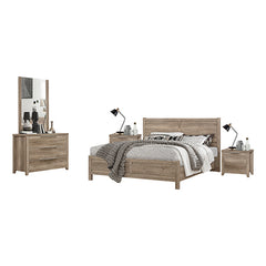 4 Pieces Bedroom Suite Natural Wood Like MDF Structure King Size Oak Colour Bed, Bedside Table & Dresser Furniture > Bedroom V43-BDS-CEL-4PC-DRS-KOK Online Furniture