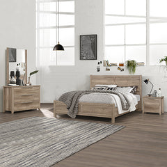 4 Pieces Bedroom Suite Natural Wood Like MDF Structure King Size Oak Colour Bed, Bedside Table & Dresser Furniture > Bedroom V43-BDS-CEL-4PC-DRS-KOK Online Furniture