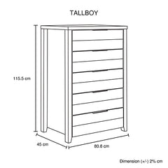 4 Pieces Bedroom Suite Natural Wood Like MDF Structure Queen Size White Ash Colour Bed, Bedside Table & Tallboy Furniture > Bedroom V43-BDS-CEL-4PC-TBY-Q-WA Online Furniture