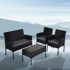 4 Seater Wicker Outdoor Lounge Set - Black Furniture > Outdoor V264-OTF-529S-BLK Online Furniture