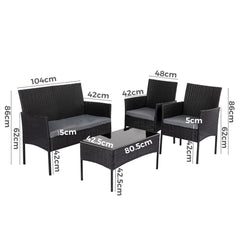 4 Seater Wicker Outdoor Lounge Set - Black Furniture > Outdoor V264-OTF-529S-BLK Online Furniture