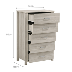 5 Chest Of Drawers Tallboy In White Oak Furniture > Bedroom V80-SV-T5B7410-WW Online Furniture