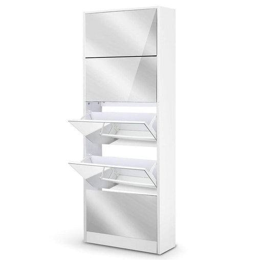 5 Drawer Mirrored Wooden Shoe Cabinet - White - ozily