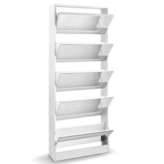 5 Drawer Mirrored Wooden Shoe Cabinet - White - ozily