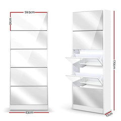 5 Drawer Mirrored Wooden Shoe Cabinet - White - ozily