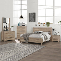 5 Pieces Bedroom Suite Natural Wood Like MDF Structure Double Size Oak Colour Bed, Bedside Table, Tallboy & Dresser Furniture > Bedroom V43-BDS-CEL-5PC-TBY-DRS-D-OAK Online Furniture