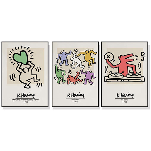 50cmx70cm Keith Haring Pop Art 3 Sets Black Frame Canvas Wall Art Home & Garden > Wall Art V207-1388 Online Furniture