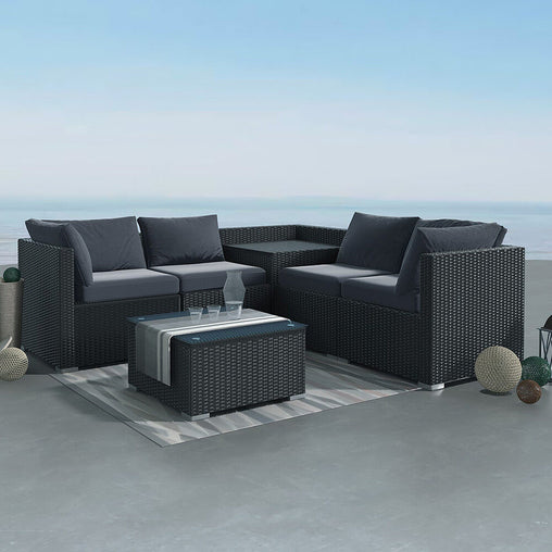 6PCS Outdoor Modular Lounge Sofa Coogee - Black Furniture > Outdoor V264-OTF-508S-BLK Online Furniture