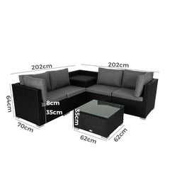 6PCS Outdoor Modular Lounge Sofa Coogee - Black Furniture > Outdoor V264-OTF-508S-BLK Online Furniture