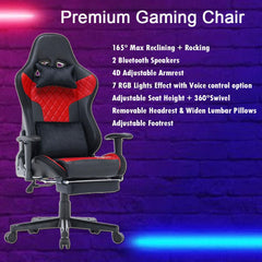 7 RGB Lights Bluetooth Speaker Gaming Chair Ergonomic Racing chair 165° Reclining Gaming Seat 4D Armrest Footrest Black Furniture > Bar Stools & Chairs V255-GCHAIR-34-BBLACK Online Furniture