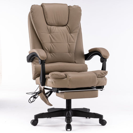 8 Point Massage Chair Executive Office Computer Seat Footrest Recliner Pu Leather Beige Furniture > Bar Stools & Chairs V255-806-BEIGE Online Furniture
