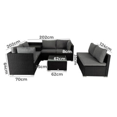 8PCS Outdoor Furniture Modular Lounge Sofa Lizard - Black Furniture > Outdoor V264-OTF-509S-BLK Online Furniture