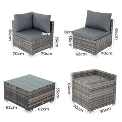 8PCS Outdoor Furniture Modular Lounge Sofa Lizard - Grey Furniture > Outdoor V264-OTF-509S-LGR Online Furniture