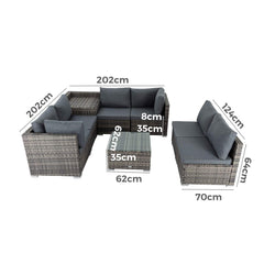 8PCS Outdoor Furniture Modular Lounge Sofa Lizard - Grey Furniture > Outdoor V264-OTF-509S-LGR Online Furniture