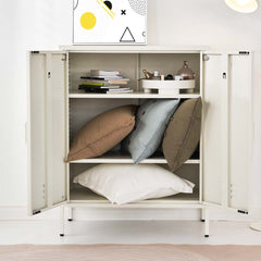 ArtissIn Sweetheart Metal Locker Storage Shelf Shoe Cabinet Buffet Sideboard White - ozily