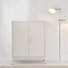 ArtissIn Sweetheart Metal Locker Storage Shelf Shoe Cabinet Buffet Sideboard White - ozily