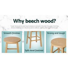 Artiss Set of 2 Beech Wood Backless Bar Stools - Natural - ozily