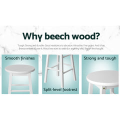 Artiss Set of 2 Beech Wood Backless Bar Stools - White - ozily