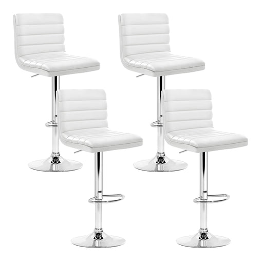 Artiss Set of 4 PU Leather Lined Pattern Bar Stools- White and Chrome - ozily
