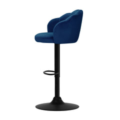 Artiss Set of 2 Bar Stools Kitchen Stool Swivel Chair Gas Lift Velvet Chairs Blue Nessah - ozily