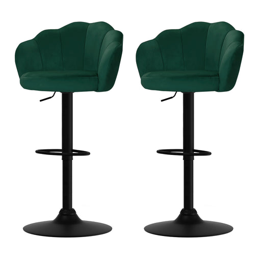 Artiss Set of 2 Bar Stools Kitchen Stool Swivel Chair Gas Lift Velvet Chairs Green Nessah - ozily
