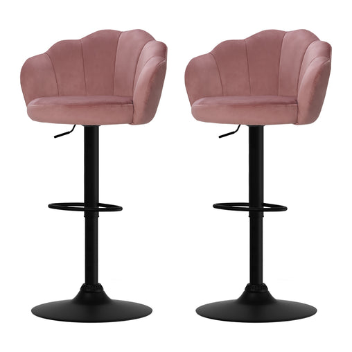 Artiss Set of 2 Bar Stools Kitchen Stool Swivel Chair Gas Lift Velvet Chairs Pink Nessah - ozily