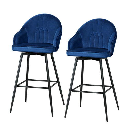 Artiss Set of 2 Bar Stools Kitchen Stool Dining Chairs Velvet Chair Barstool Blue Mesial - ozily
