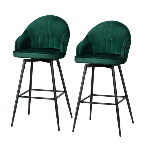 Artiss Set of 2 Bar Stools Kitchen Stool Dining Chairs Velvet Chair Barstool Green Mesial - ozily