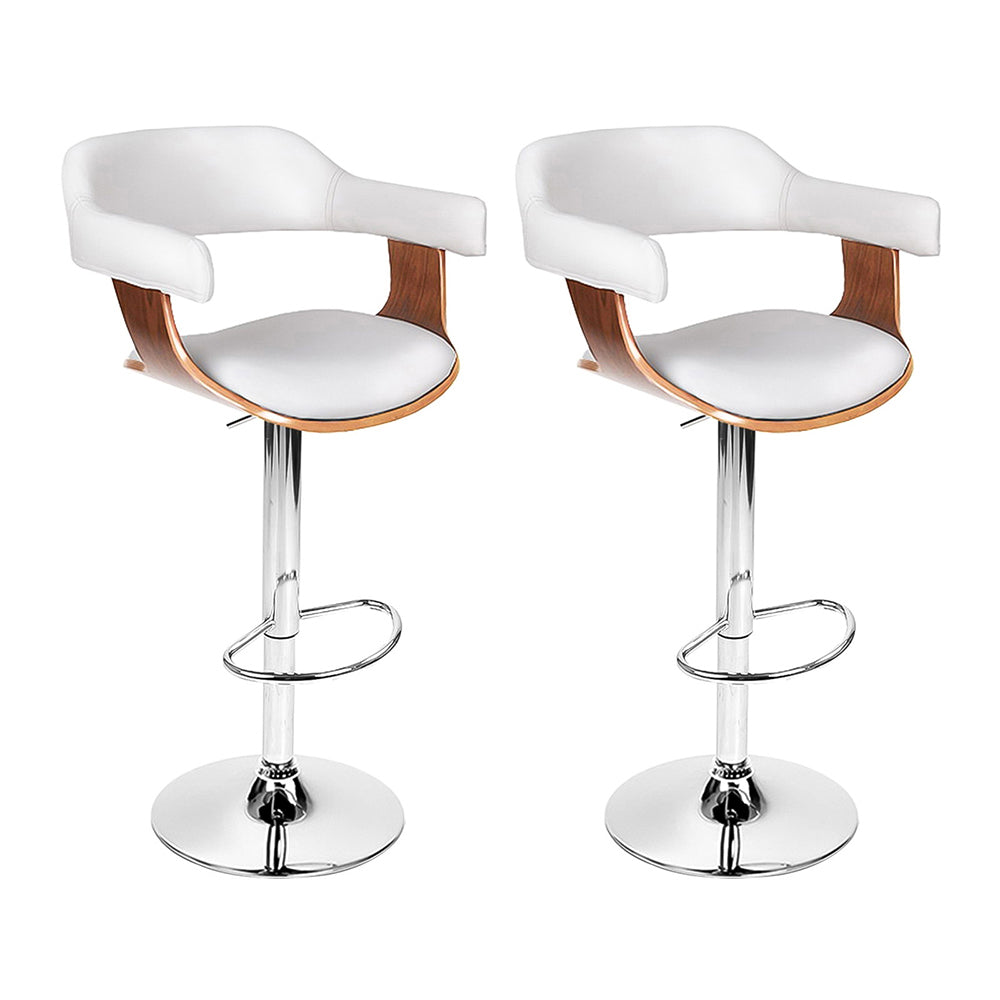 Artiss Set of 2 Wooden PU Leather Bar Stool - White and Chrome - ozily
