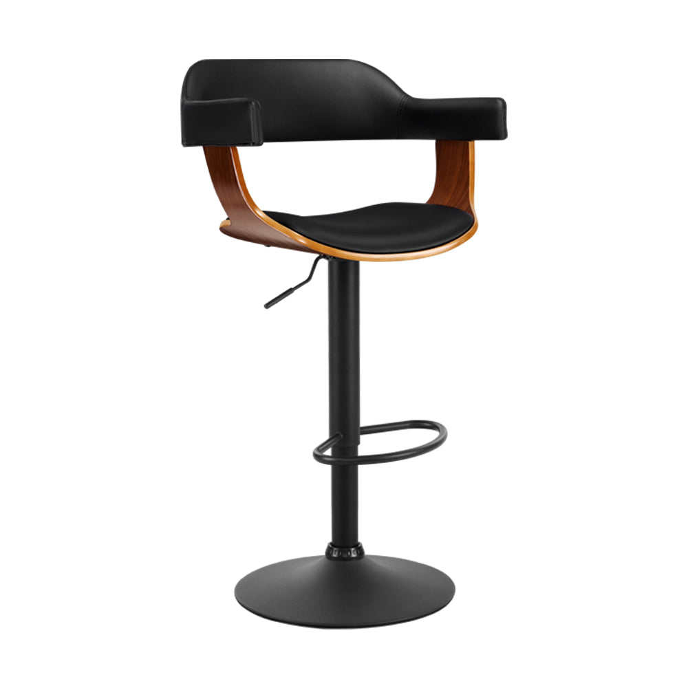 Bar Stool Curved Gas Lift PU Leather - Black and Wood - ozily