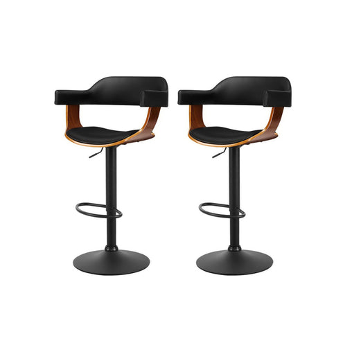 Artiss 2X Wooden Bar Stools Kitchen Swivel Gas Lift Bar Stool Chairs Leather - ozily