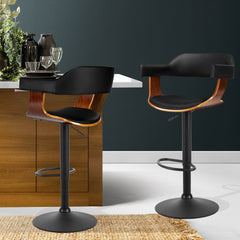 Artiss 2X Wooden Bar Stools Kitchen Swivel Gas Lift Bar Stool Chairs Leather - ozily