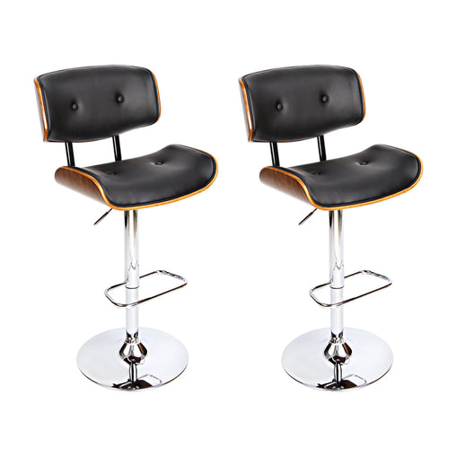 Set of 2 Wooden Gas Lift Bar Stools - Black and Chrome - ozily