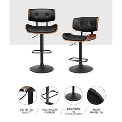 Artiss Set of 4 Kitchen Bar Stools Gas Lift Stool Chairs Swivel Barstool Leather Black - ozily