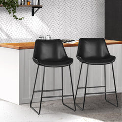 Artiss Set of 2 Bar Stools Kitchen Metal Bar Stool Dining Chairs PU Leather Black - ozily