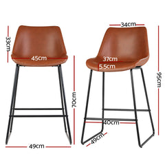 Artiss Set of 2 Bar Stools Kitchen Metal Bar Stool Dining Chairs PU Leather Brown - ozily