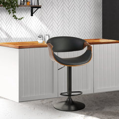 Artiss Bar Stools Swivel Chair Kitchen Gas Lift Wooden Bar Stool Leather Black - ozily