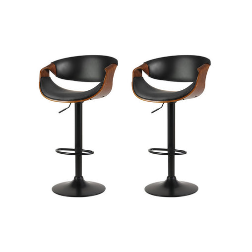 Artiss 2X Bar Stools Swivel Chair Kitchen Gas Lift Wooden Bar Stool Leather - ozily