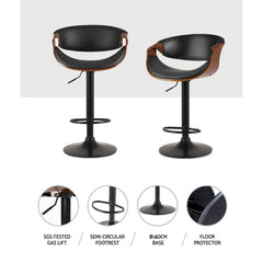 Artiss 2X Bar Stools Swivel Chair Kitchen Gas Lift Wooden Bar Stool Leather - ozily